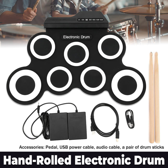 Roll-Up Electronic Drum Kit Portable USB Rechargeable For Music Practice Use