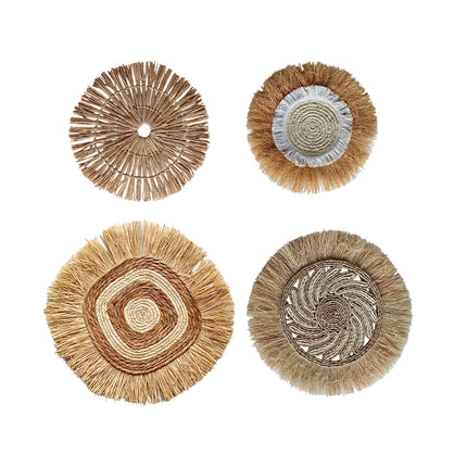 Grass Woven Wall Decor Bohemian Style Round Hanging For Bedroom Dining Room