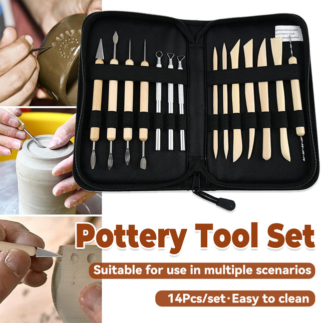 14PCS Clay Sculpting Tool Set Pottery Ceramic Art Carving DIY Wood Handle