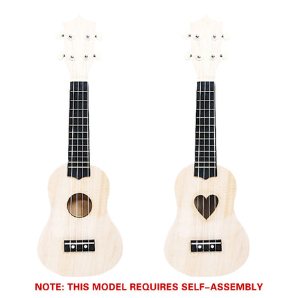 DIY Ukulele Kit 21 inch Natural Wood Paint Round Heart Sound Hole Beginner