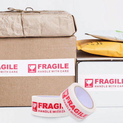 Fragile Handle With Care Tape 5 Rolls 4.8cm x 100m White Red for Packing Moving