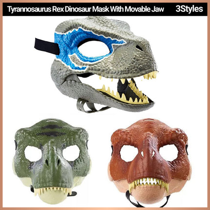 T Rex Dinosaur Costume Mask with Movable Jaw - Party Cosplay Animal Head