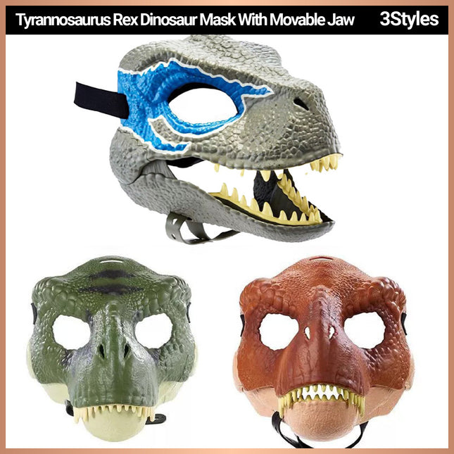 T Rex Dinosaur Costume Mask with Movable Jaw - Party Cosplay Animal Head