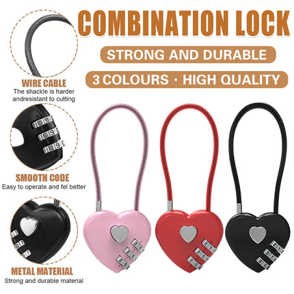 Heart Shaped Password Lock Safety Lock For Travel Luggage Bags Jewelry Box