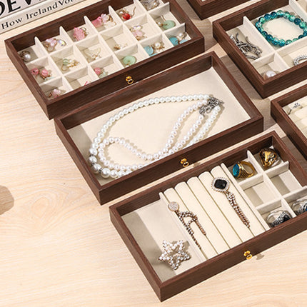 Multi Layer Wooden Jewelry Box Walnut Grain with Compartments Drawers Display
