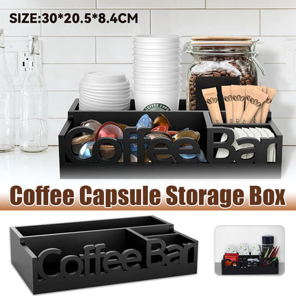 Wooden 4-Compartment Coffee Capsule Storage Box for Kitchen Cafe Desktop Storage