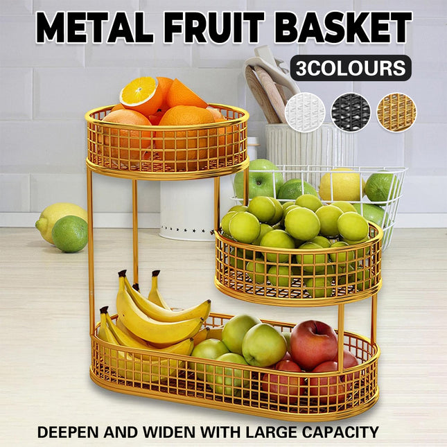 Fruit Basket 3 Tier Aesthetic Metal Stand for Kitchen Counter Dining Room Use