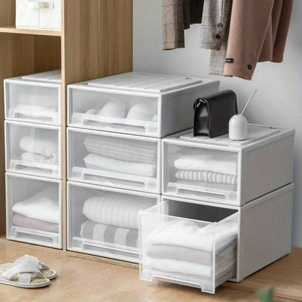 Transparent Stackable Drawer Storage Box for Shoes Clothes Household Organiser