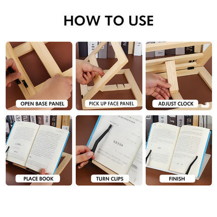 Wooden Adjustable Height Book Stand Holder Foldable Durable for Reading Cooking