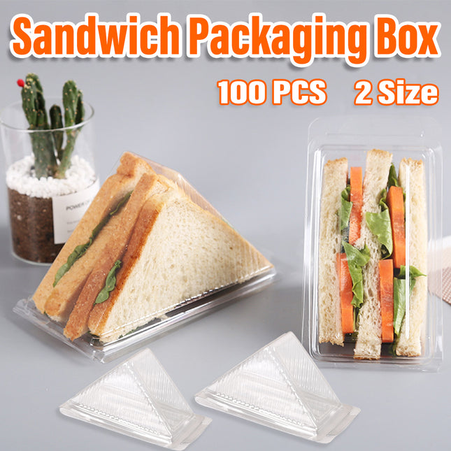 100pcs Transparent Sandwich Packaging Box Plastic Triangle for Baked Snacks
