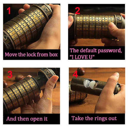 Da Vinci Code Lock Cylinder Vintage Puzzle Box Secret Compartment Bronze Style
