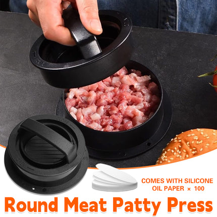 Manual Hamburger Press Round Meat Patty Mould Non Stick BBQ with 100 Wax Discs