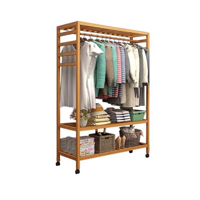 Floor Standing Clothes Rack Movable with Wheels for Home Bedroom Storage Use