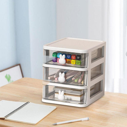 3 Layer Bunny Desktop Organizer Transparent Drawer Storage Box for Home Office