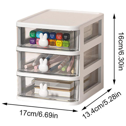 3 Layer Bunny Desktop Organizer Transparent Drawer Storage Box for Home Office