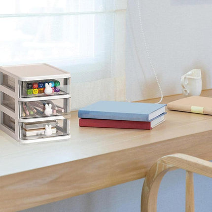 3 Layer Bunny Desktop Organizer Transparent Drawer Storage Box for Home Office