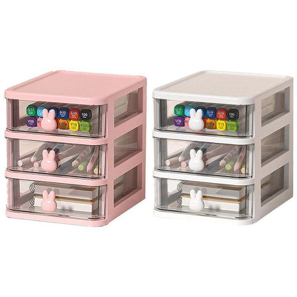 3 Layer Bunny Desktop Organizer Transparent Drawer Storage Box for Home Office