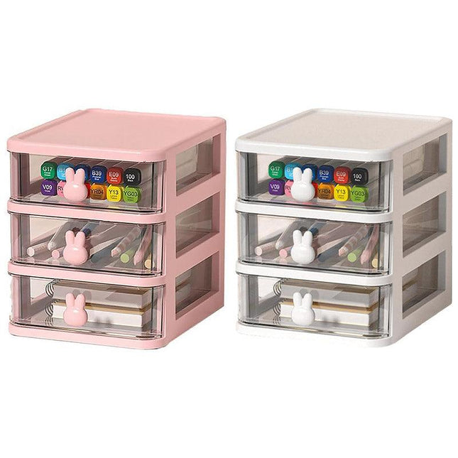 3 Layer Bunny Desktop Organizer Transparent Drawer Storage Box for Home Office