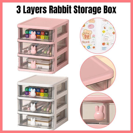 3 Layer Bunny Desktop Organizer Transparent Drawer Storage Box for Home Office