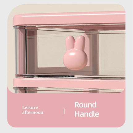 3 Layer Bunny Desktop Organizer Transparent Drawer Storage Box for Home Office