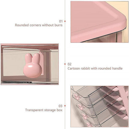 3 Layer Bunny Desktop Organizer Transparent Drawer Storage Box for Home Office
