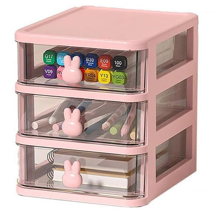 3 Layer Bunny Desktop Organizer Transparent Drawer Storage Box for Home Office