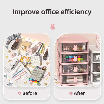 3 Layer Bunny Desktop Organizer Transparent Drawer Storage Box for Home Office
