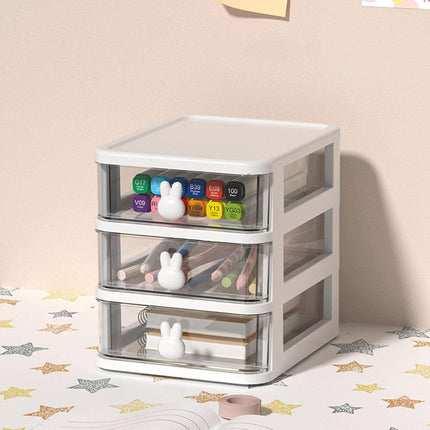 3 Layer Bunny Desktop Organizer Transparent Drawer Storage Box for Home Office