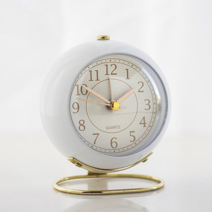 Simple Quiet Metal Alarm Clock with Night Light Battery-powered for Home Bedroom