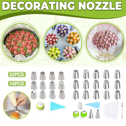 Russian Piping Tips Cake Decorating Set - 14 or 32 PCS Stainless Steel Nozzles