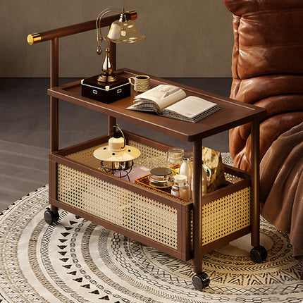 Bamboo Mobile Coffee Table with Wheels Movable Living Room Bedroom Space Saving
