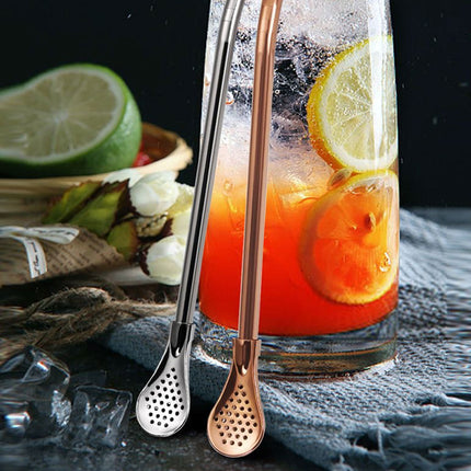 5pcs Stainless Steel Straw Spoon Removable Filter Reusable Tea Juice Stirrer