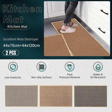 2PCS Absorbent Kitchen Floor Mat Non Slip Foldable Linen Rug with Rubber Backing