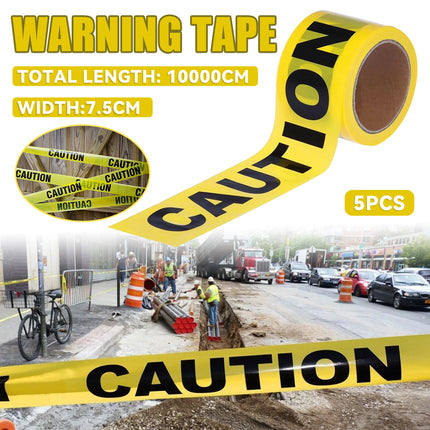 5PCS 100M Caution Warning Tape 75mm Yellow Black PE for Construction Marking