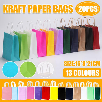 20Pcs Kraft Paper Bag Gift Carry Shopping Party Gift Bags With Handles Small Au