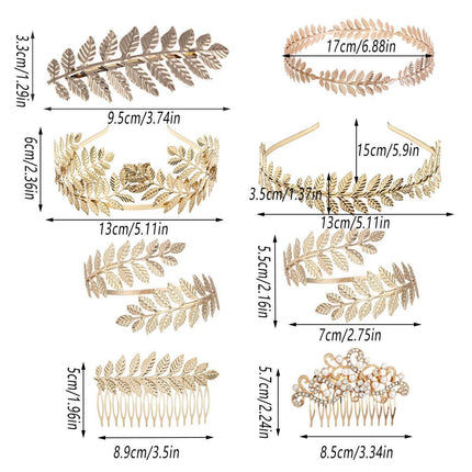 8pcs Gold Leaf Headband Bridal Hair Accessories Elegant Leaf Hair Band Set