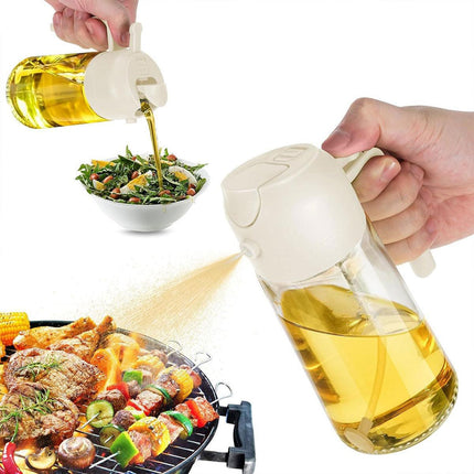 2-in-1 470ml Glass Oil Bottle Spray Pour Automatic Pressure Control Kitchen Tool