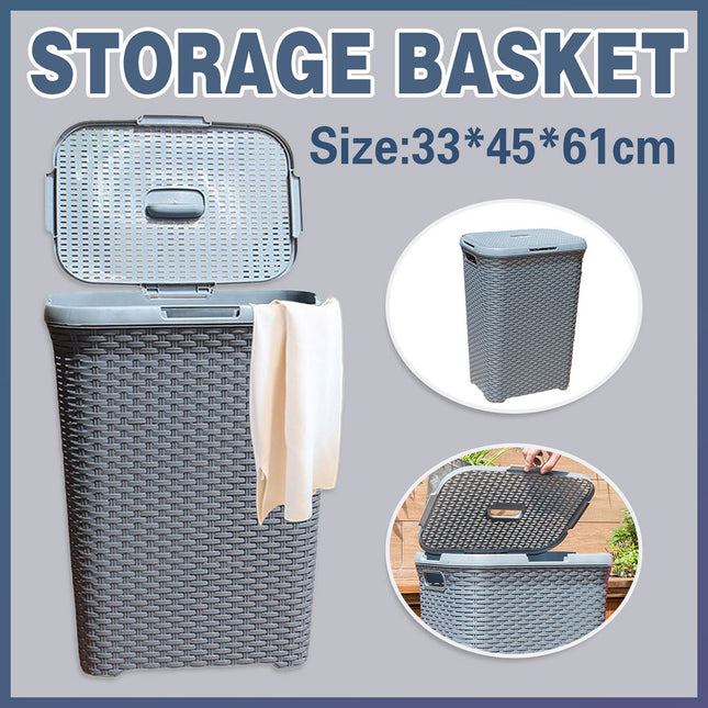 Laundry Basket Plastic Rattan Style Large Capacity Clothes Toy Storage Organizer