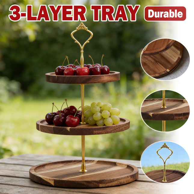 Wooden Cake Stand Rustic European Style Tiered Dessert Tray Server For Party