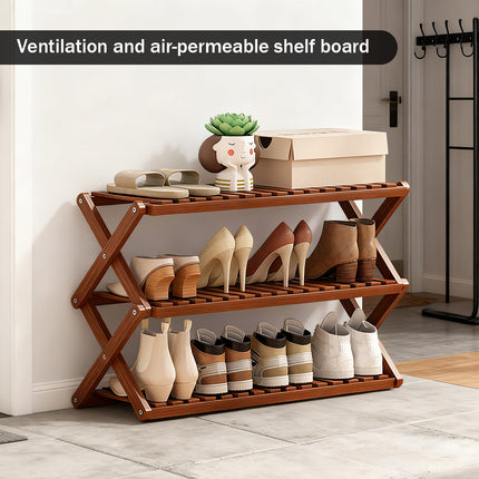 Multi-Layer Shoe Rack Bamboo Non-Slip for Home Entryway Space Saving Storage