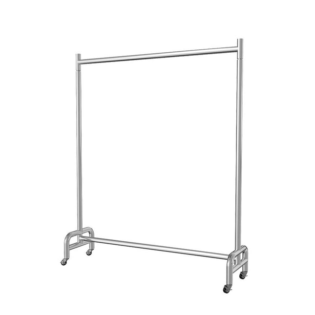 Stainless Steel Floor Standing Clothes Rack with Wheels Mobile Garment Rail