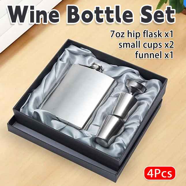 Stainless Steel Hip Flask Gift Set with Funnel and Cups Portable 7oz Metal Flask