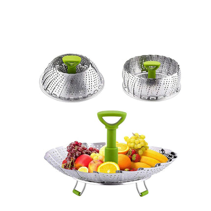 Folding Stainless Steel Steamer Basket Expandable Safe Durable Easy To Use