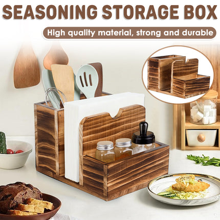 Wooden Spice Storage Box Desktop Organiser Rack Kitchen Countertop Container