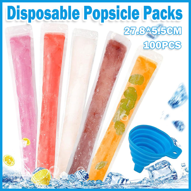 100pcs Disposable Ice Popsicle Bags Clear Plastic Freezer Pop Bags for DIY Snack