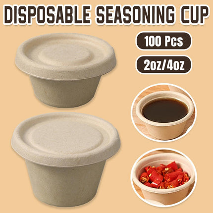 100PCS Biodegradable Pulp Sauce Cups Disposable Condiment Containers with Lids