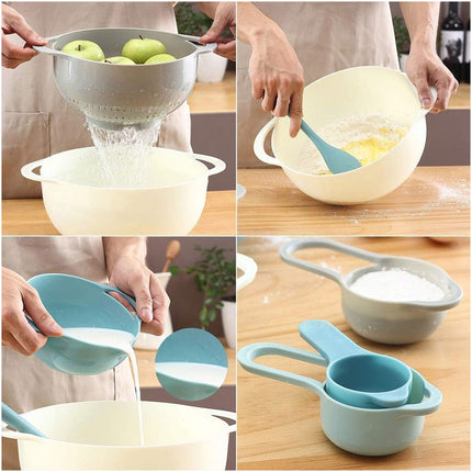 8pcs Plastic Basin Set Drain Basket Washing Mixing Bowl Set Kitchen Baking Tools