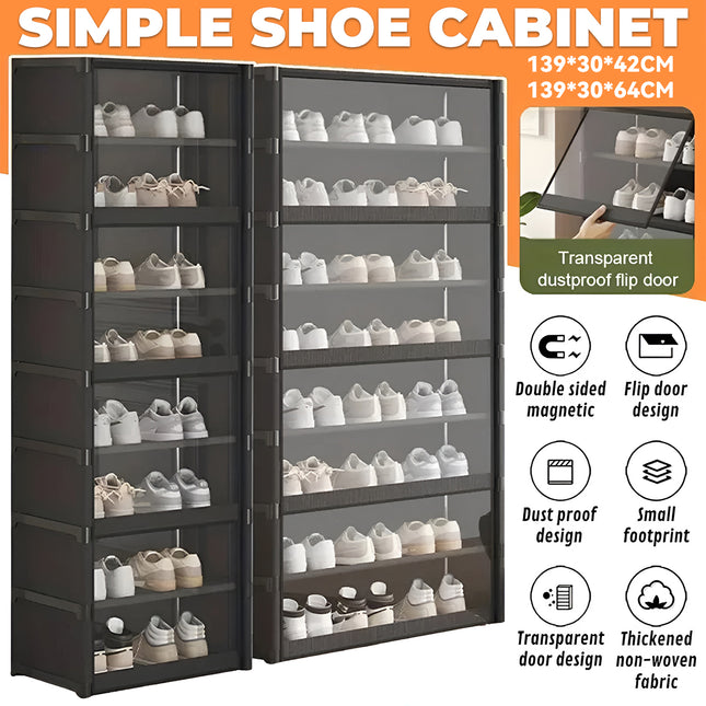 Simple Shoe Cabinet with Transparent Door 8 Tier for Entryway Hallway Durable