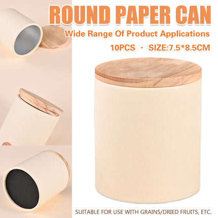 10PCS Round Tea Coffee Bean Packaging Paper Can with Wooden Lids for Storage Use