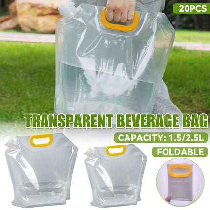 20PCS Portable Clear Water Storage Bags 1.5L 2.5L with Cap for Camping Picnic